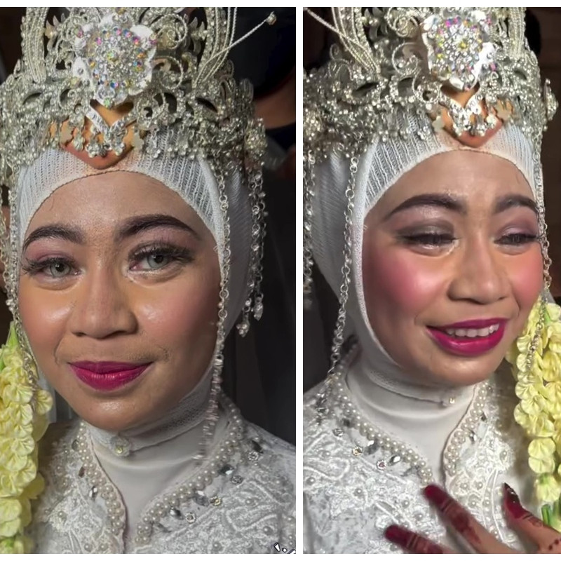 Tak puas dengan makeup awal, transformasi pengantin dirias ulang ini hasilnya kontras bak beda orang