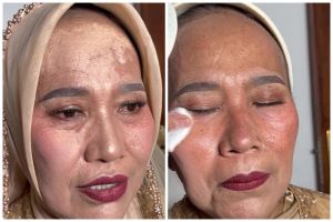 Complexion luntur dan cakey, transformasi ibu pengantin dirias ulang ini mulus cuma pakai cushion