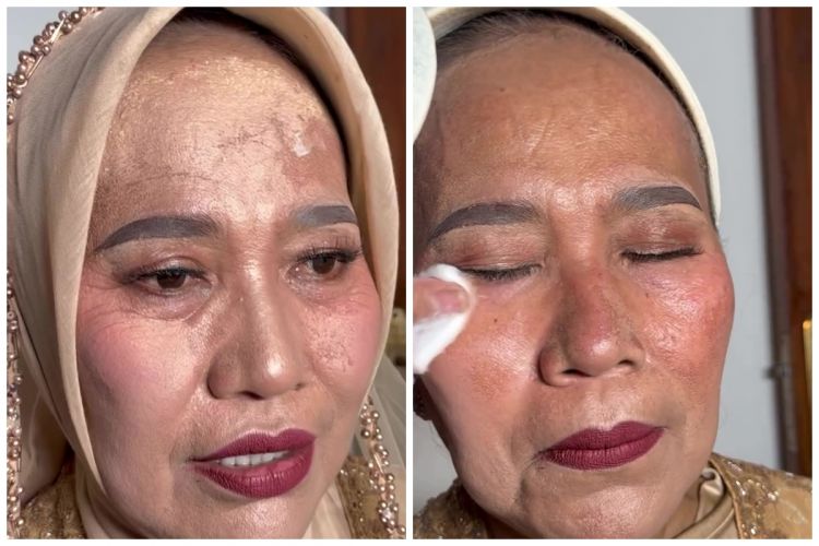 Complexion luntur dan cakey, transformasi ibu pengantin dirias ulang ini mulus cuma pakai cushion