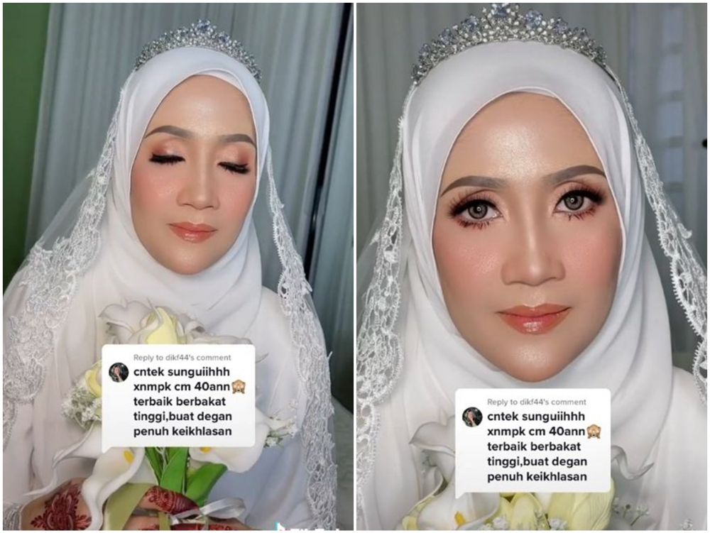 Emak-emak 40 tahun ini dimakeup MUA jadi pengantin, transformasinya bikin wajahnya 20 tahun lebih muda