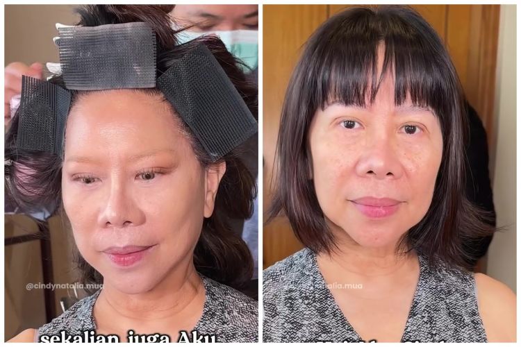 Transformasi makeup ibu-ibu ini bikin pangling bak 20 tahun lebih muda usai dirias ala facelift