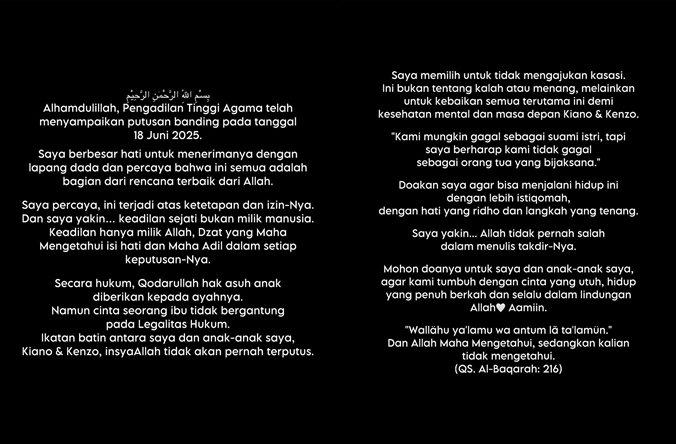 Paula Verhoeven legawa kalah banding hak asuh anak, pilih tak ajukan kasasi, beri alasan bijak