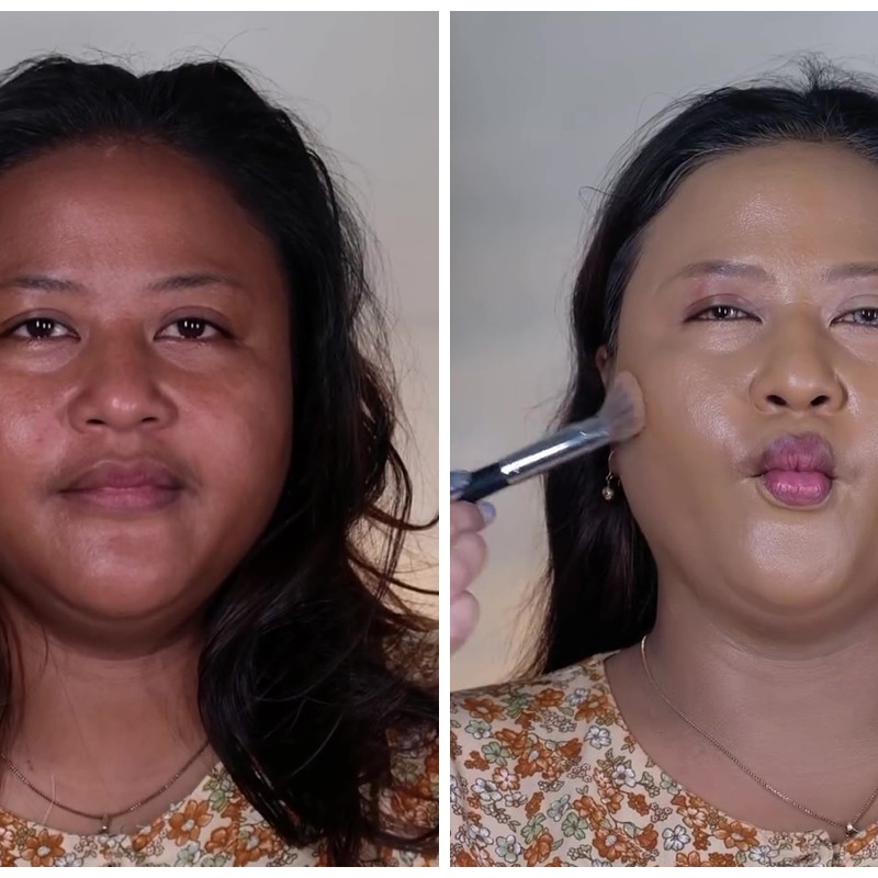 Transformasi cewek berwajah bulat dirias ala Korean makeup ini auto jadi tirus, bikin lupa wajah asli