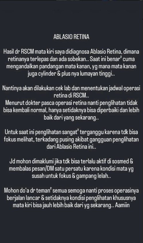 Lama tak terdengar kabarnya, Veri AFI ternyata alami ablasio retina pada mata kiri