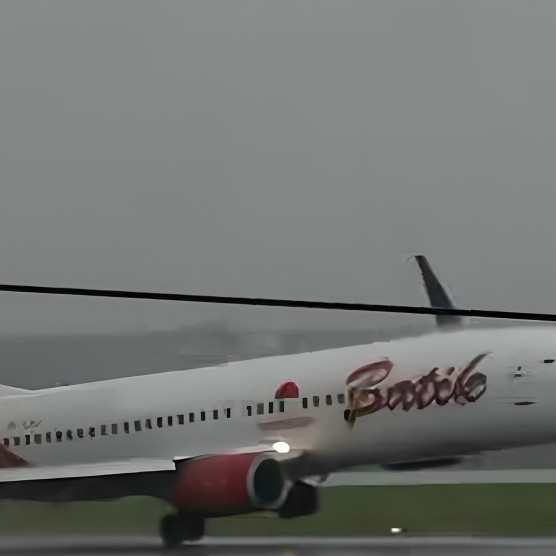Detik-detik pesawat Batik Air mendarat miring akibat cuaca buruk