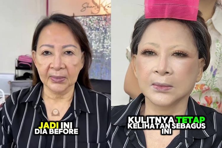 Hasilnya bak oplas, transformasi ibu-ibu berwajah kendur ini auto muda lagi usai dirias soft makeup