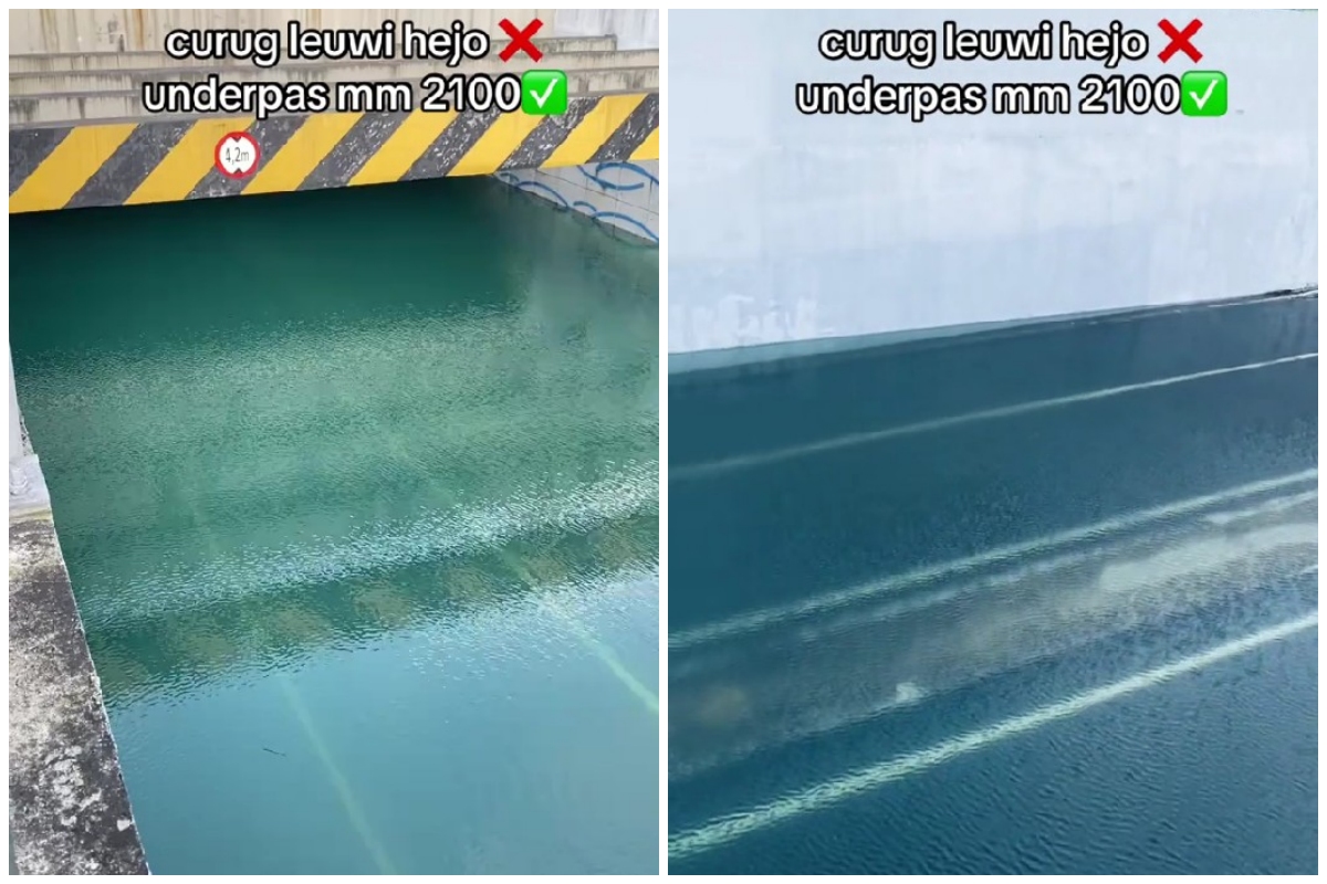 Underpass di Bekasi tergenang air hujan, 7 potret kondisinya kini jadi kolam renang dadakan