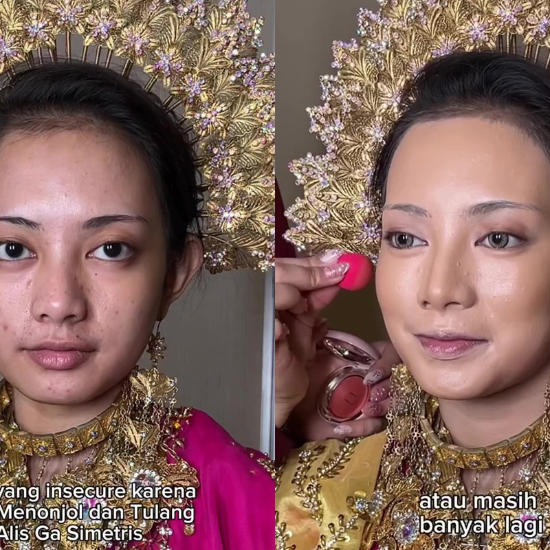 Bentuk matanya menonjol, transformasi makeup pengantin Bugis ini langsung manglingi usai dirias bold