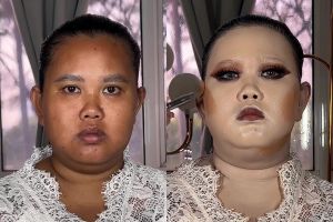 Makeup glamor bikin lupa wajah asli, transformasi wanita berwajah bulat ini tampil memukau usai dirias