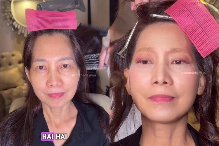 Transformasi ibu pengantin dirias glowing-shimmer makeup ini bikin tampilannya 10 tahun lebih muda