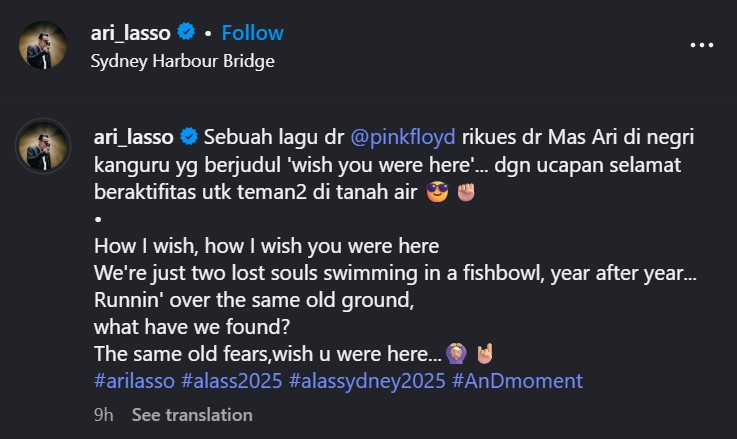 Ari Lasso sedang kasmaran, perdana unggah foto bareng pacar, pesan rindunya so sweet abis