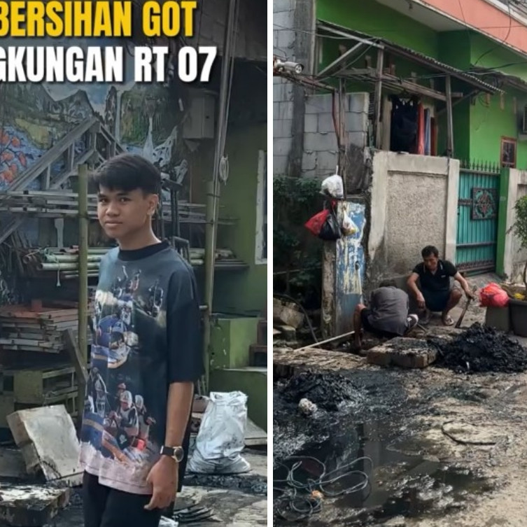 Usai heboh cor jalan, kini Sahdan Arya si ketua RT Gen Z gercep pimpin bersih got kampung, 9 potretnya