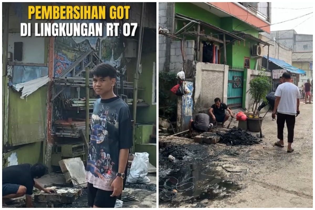 Usai heboh cor jalan, kini Sahdan Arya si ketua RT Gen Z gercep pimpin bersih got kampung, 9 potretnya