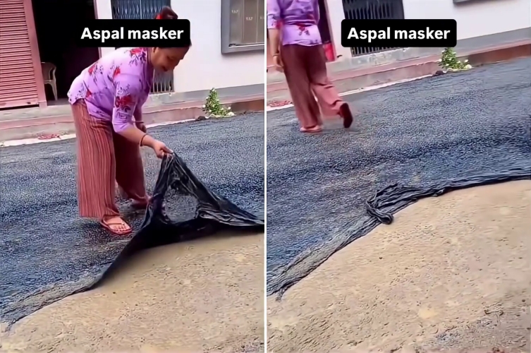 Pria ini tunjukkan aspal mengelupas bak masker peel off usai diperbaiki, bikin ngakak sekaligus miris