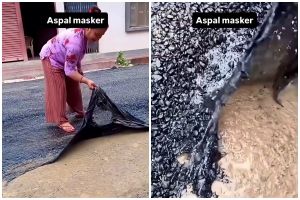 Pria ini tunjukkan aspal mengelupas bak masker peel off usai diperbaiki, bikin ngakak sekaligus miris
