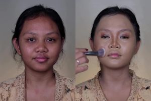 Complexion awal tampak dempul, transformasi cewek sawo matang dirias nude glam ini auto cantik natural