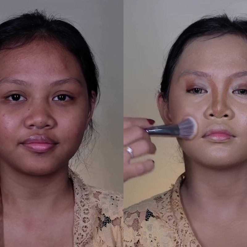 Complexion awal tampak dempul, transformasi cewek sawo matang dirias nude glam ini auto cantik natural