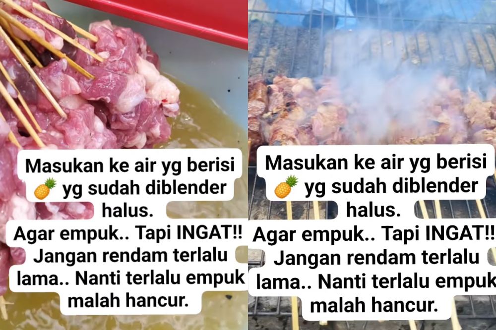 Kamu salah merendam daging dalam parutan nanas, tiru trik pedagang sate ini biar daging nggak hancur