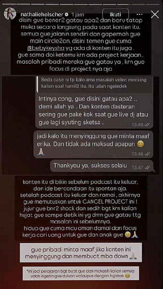 Dituding parodikan kehamilan Erika Carlina, Nathalie Holscher kini minta maaf, akui kontennya spontan