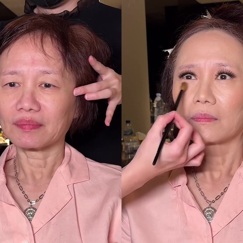 Makeup simpel natural, transformasi wanita paruh baya usai dirias MUA, bikin pangling bak beda orang