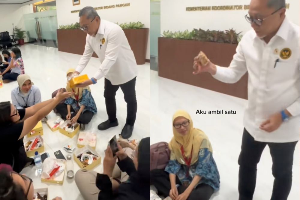 Aksi Menko Pangan Indonesia Zulkifli Hasan kumpulin kue rapat jadi 1 kotak, kira-kira dikasih siapa?