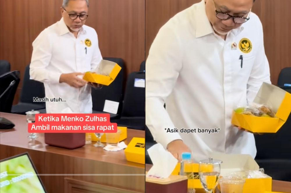 Aksi Menko Pangan Indonesia Zulkifli Hasan kumpulin kue rapat jadi 1 kotak, kira-kira dikasih siapa?
