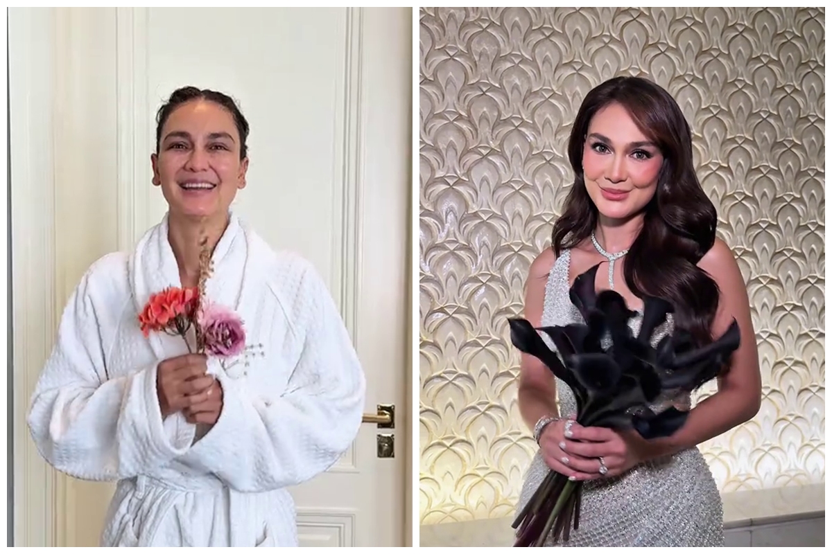 9 Potret detail penampilan Luna Maya di acara resepsi pernikahan Jakarta, elegan dengan dress silver