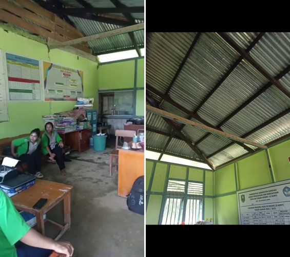 Sekolah rusak tak kunjung diperbaiki, wali murid dan guru SDN 25 Bonti gotong royong buat meja kursi