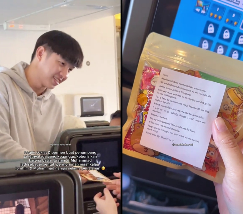 Khawatir bayinya rewel di pesawat, Ustaz Dennis Lim bagikan cokelat dan pesan menyentuh ke penumpang