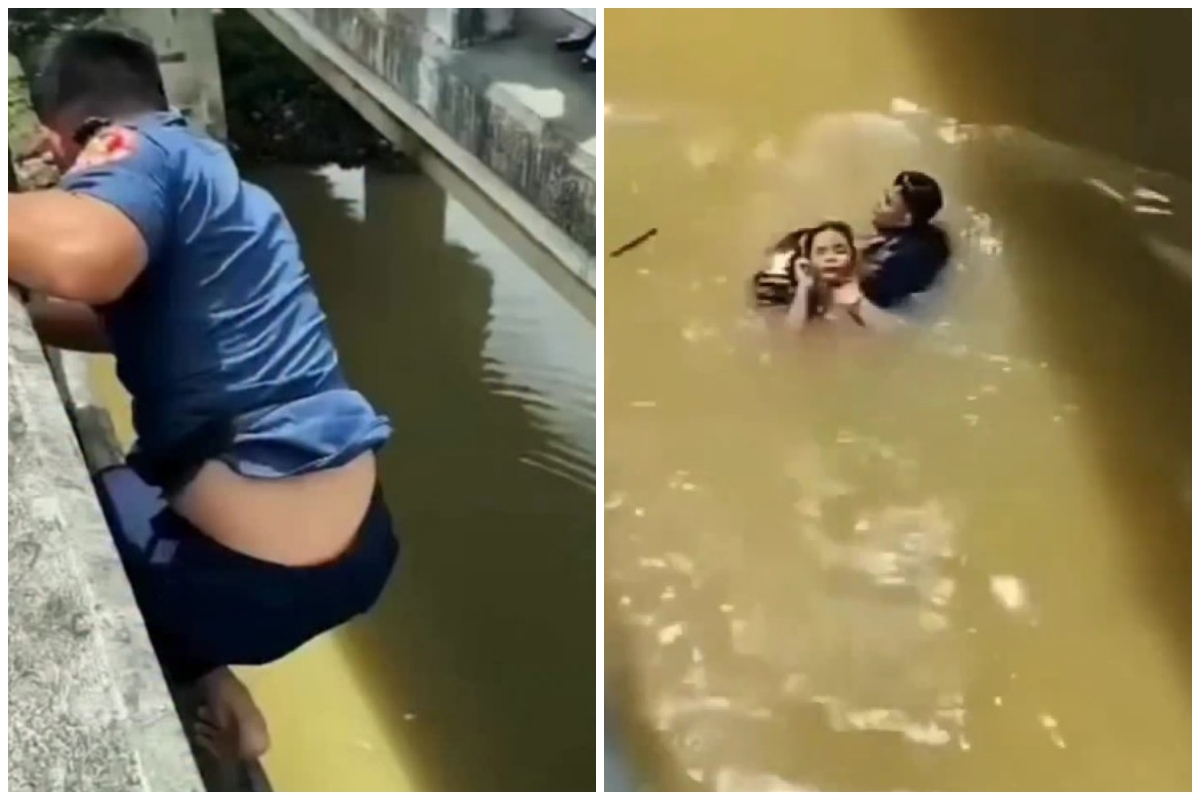 Viral petugas damkar lompat dari jembatan demi selamatkan wanita, aksi heroiknya diacungi jempol