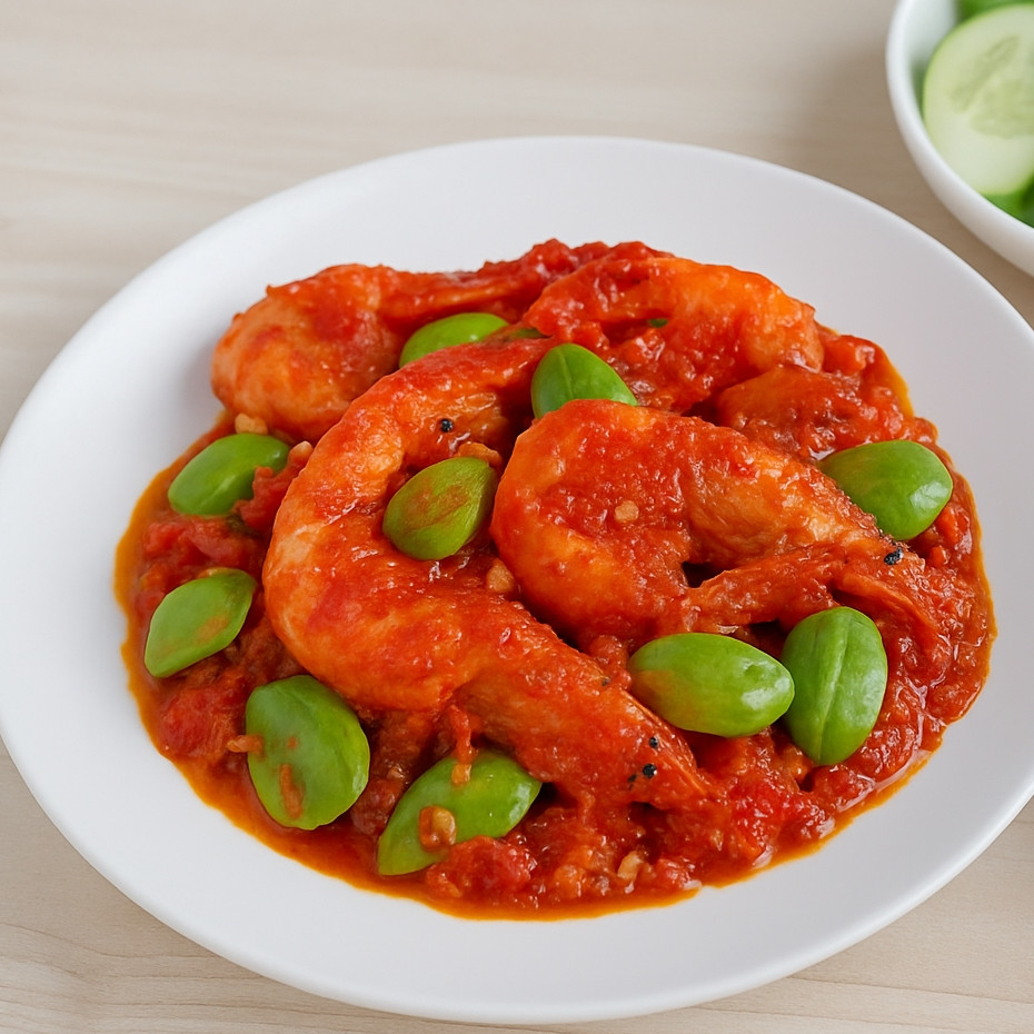Resep udang balado pete yang merah merona, dijamin pedasnya nampol dan bikin boros nasi