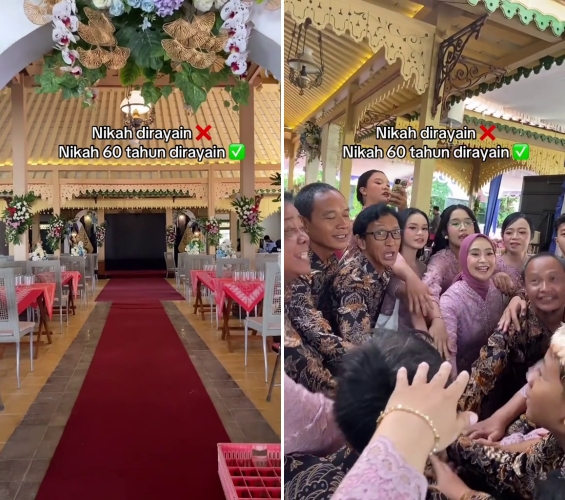 Rayakan anniversary pernikahan ke-60, pasangan lansia ini gelar pesta mewah bak resepsi nikahan