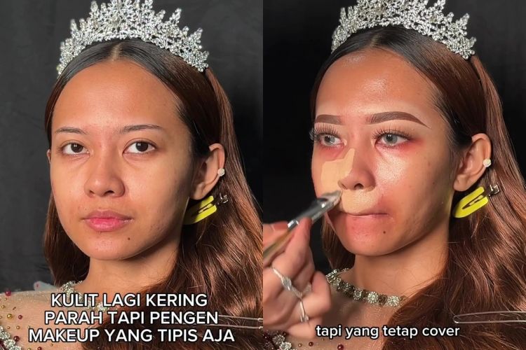 Punya kulit kering dan bertekstur, transformasi cewek dirias peach makeup ini jadi mulus flawless