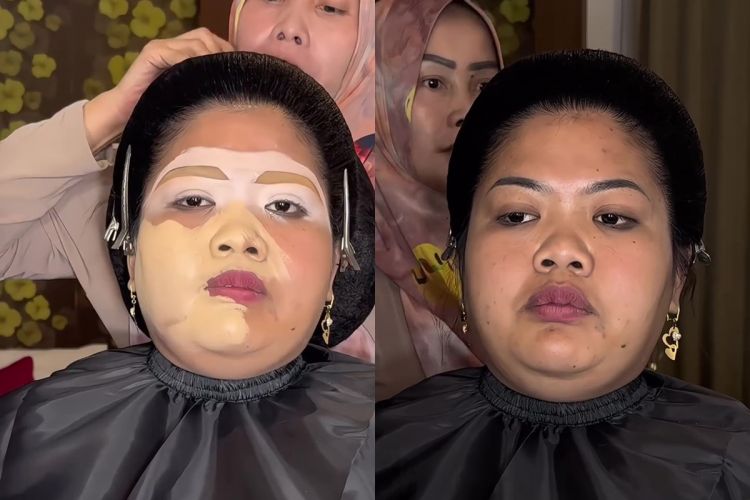 Pangling 180 derajat! MUA ini 'sulap' pengantin wajah bulat dirias classic makeup jadi tampak tirus