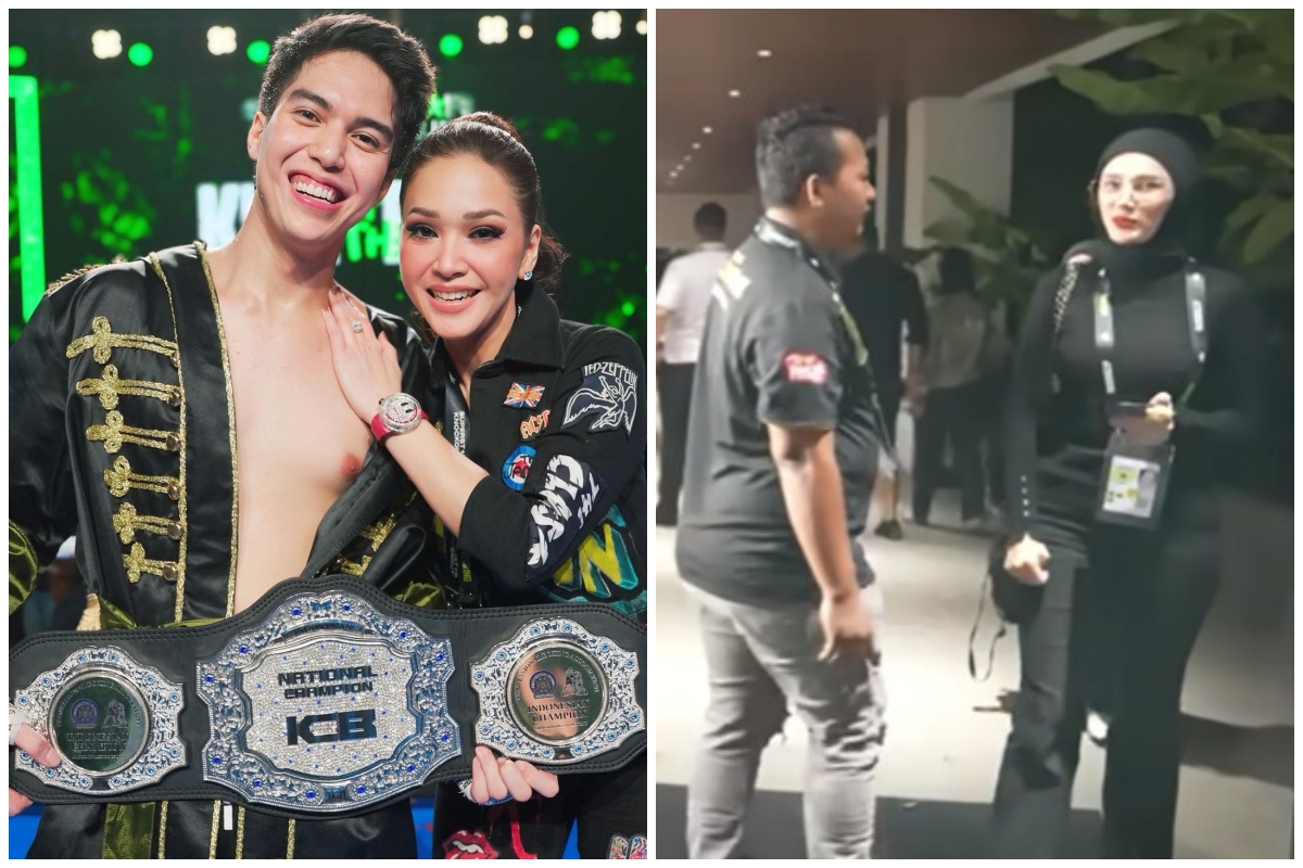 Saling dukung El Rumi tanding tinju, ini 7 potret Mulan Jameela keciduk salaman dengan Maia Estianty