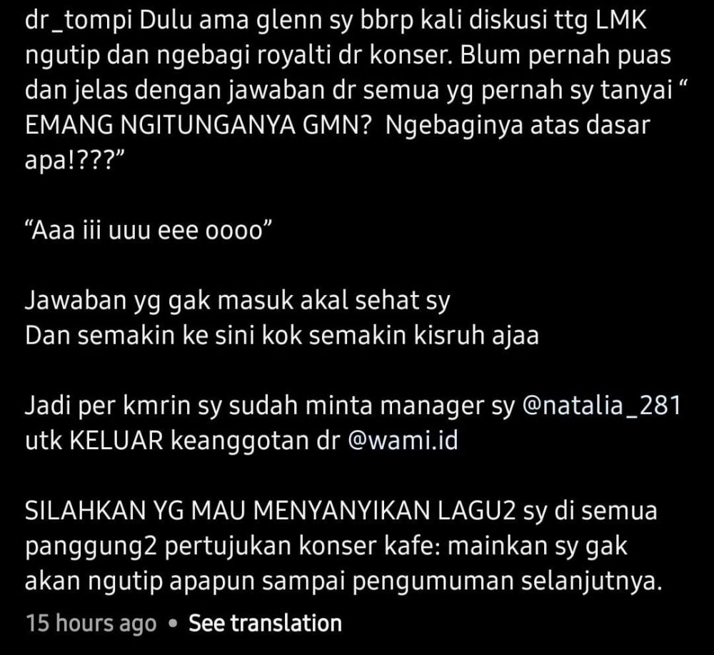 Tompi hengkang dari WAMI buntut kekecewaan dengan LMK, bebaskan resto dan kafe pakai lagunya