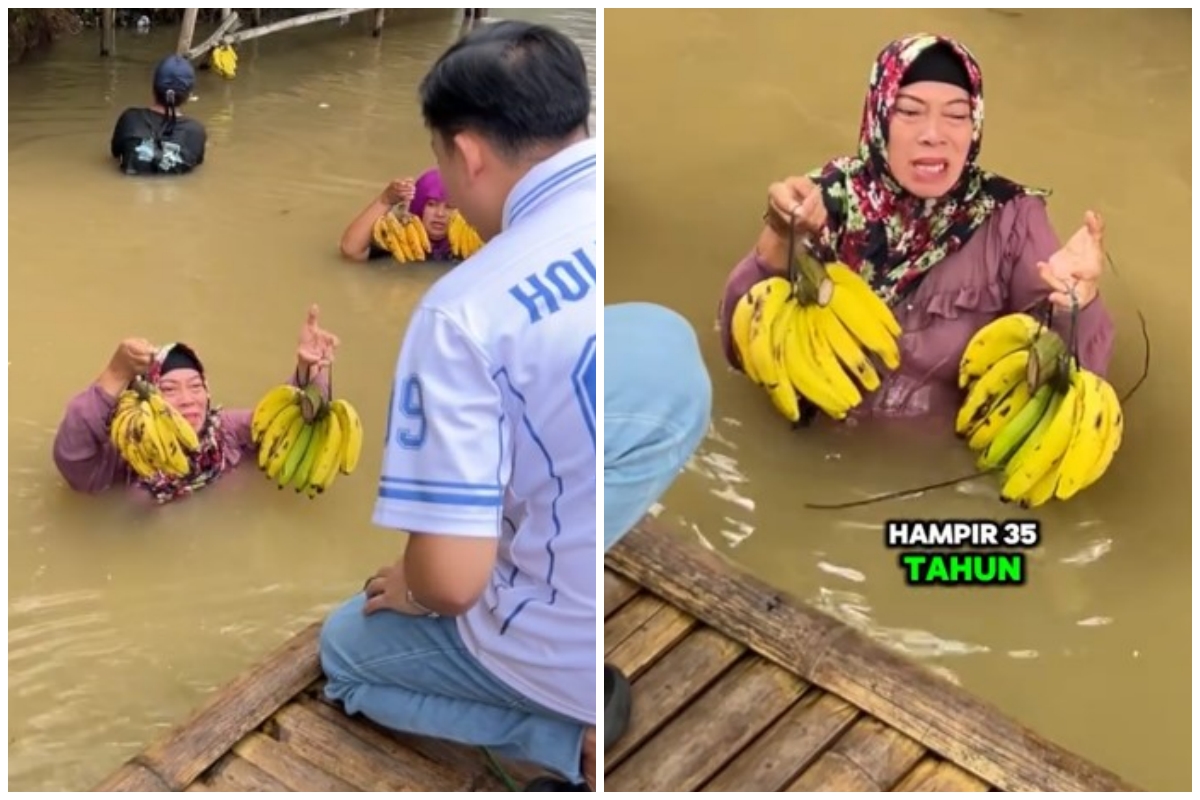 Beratnya cari duit, ibu ini sudah 35 tahun jualan pisang sampai harus nyebur di danau, ini 9 potretnya