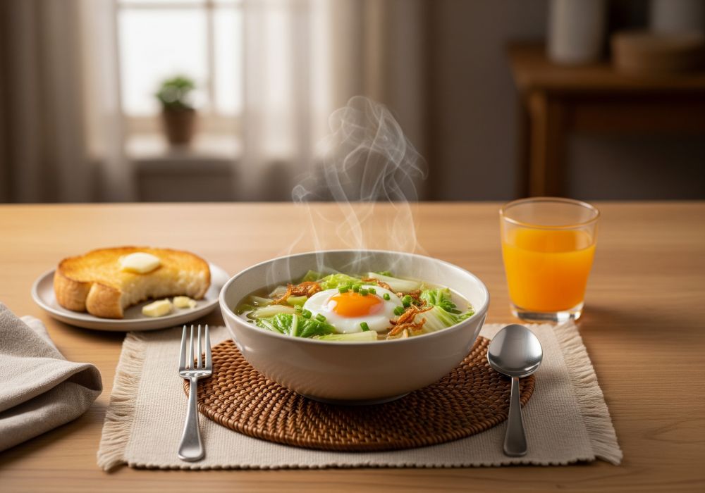 Sawi putih kuah telur: Resep sarapan praktis dan bergizi buat tambah energi