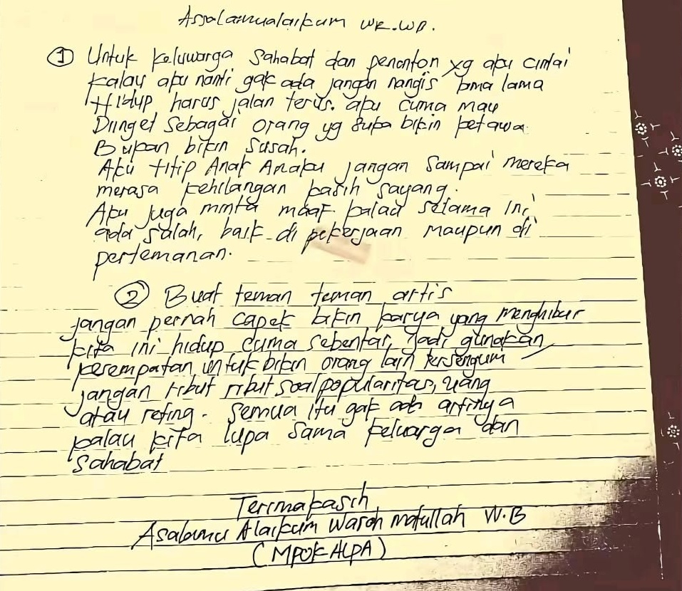 Suami tepis surat wasiat yang ditulis tangan Mpok Alpa, ternyata begini pesan terakhir mendiang