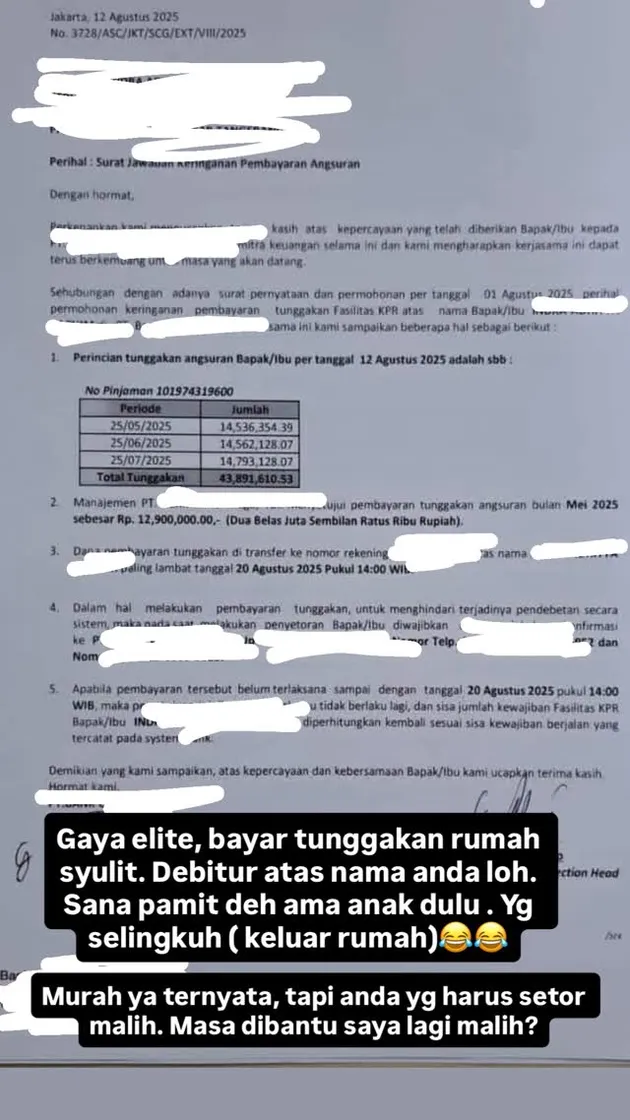 Chikita Meidy sebut suaminya bergaya hidup elit tapi punya utang, tagih tunggakan KPR Rp43 juta