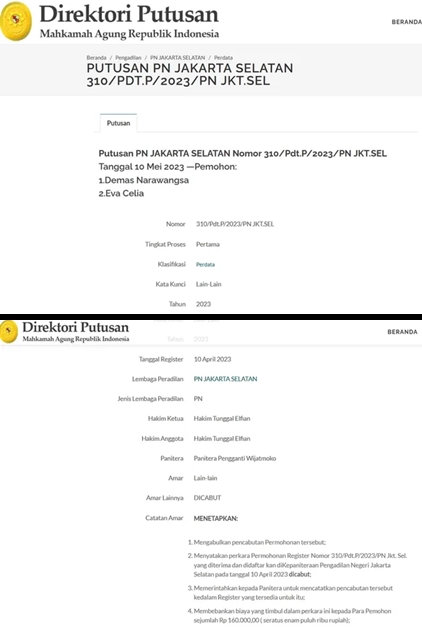 Beredar amar putusan pengadilan Eva Celia dan Demas Narawangsa, terkait perceraian?