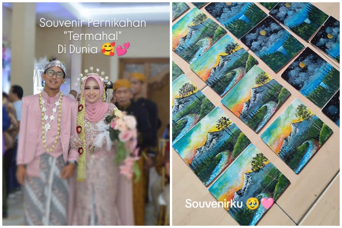 Momen haru ayah bikinkan 600 lukisan untuk suvenir nikah sang anak, bahagianya nembus layar