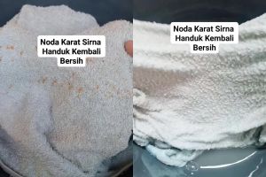 Cuma butuh 30 menit untuk hilangkan noda karat di handuk dengan 1 bahan dapur ini, bonus jadi kinclong