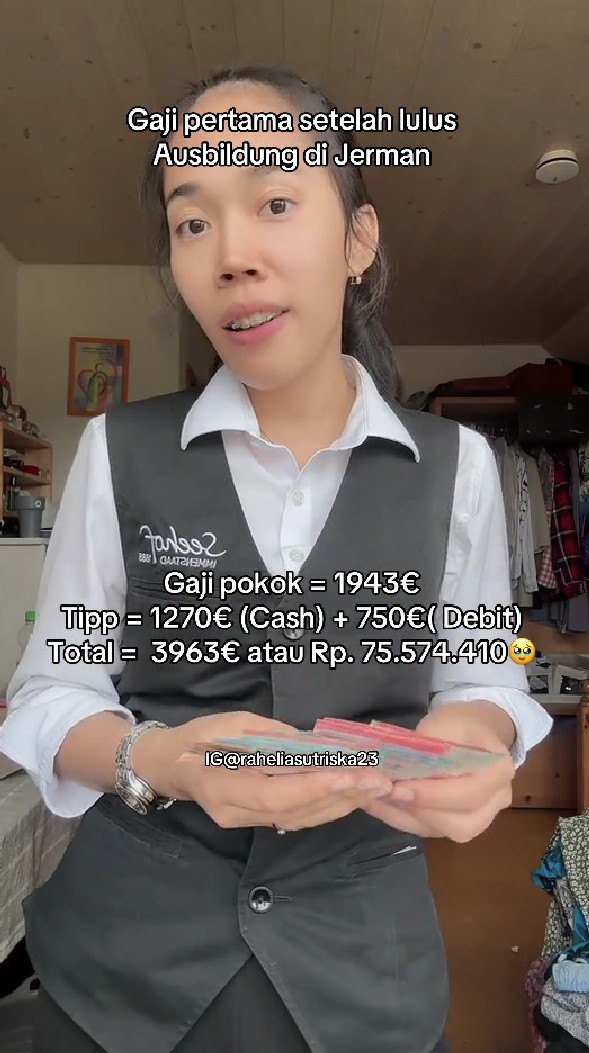 Makmurnya kerja di Eropa, WNI berprofesi waitress ini spill gajinya di Jerman, capai Rp70juta/bulan