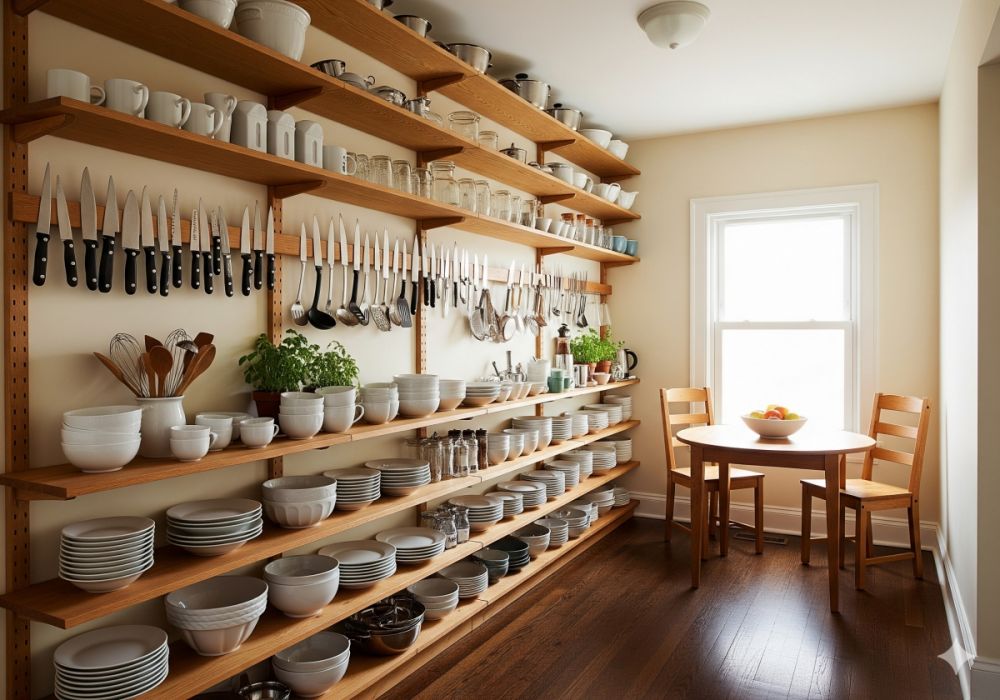 9 Desain dapur dengan rak terbuka kayu, solusi cerdas bikin ruang cantik dan fungsional