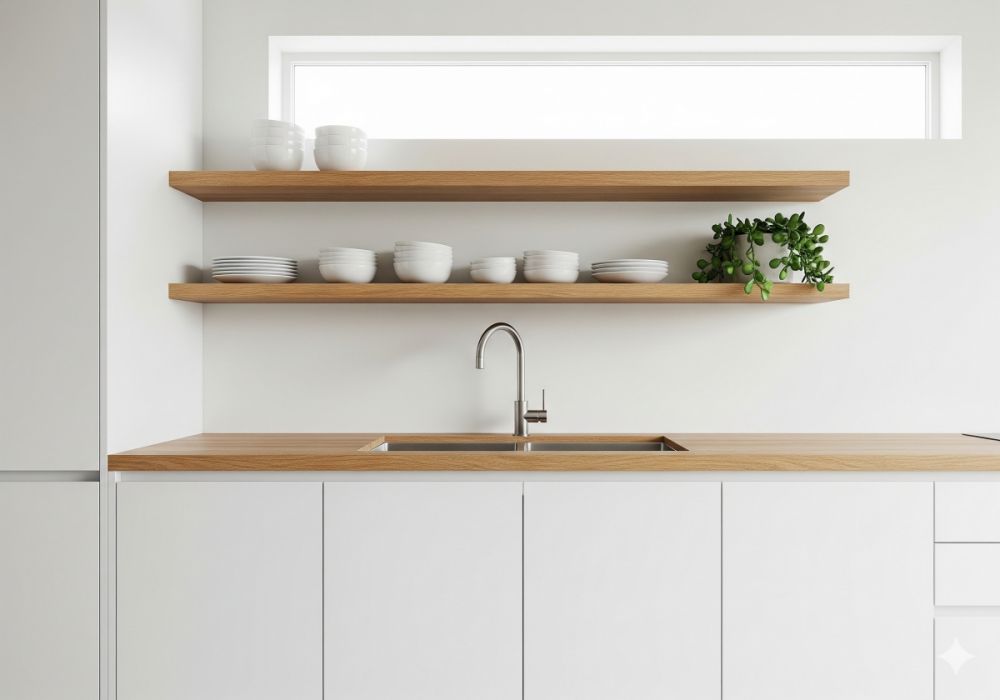 9 Desain dapur dengan rak terbuka kayu, solusi cerdas bikin ruang cantik dan fungsional