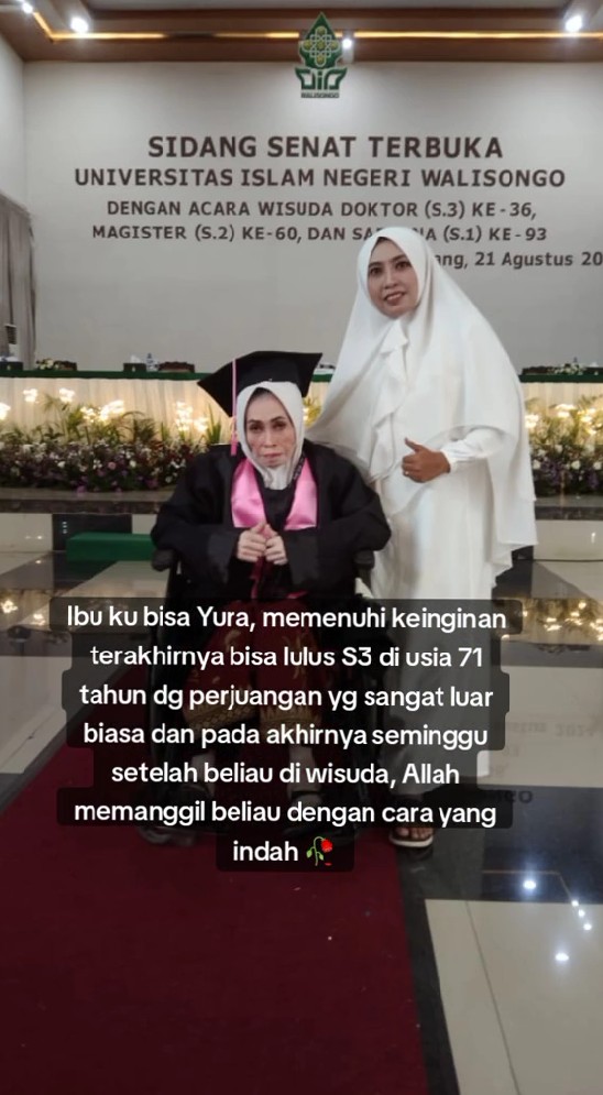 Kisah lansia 71 tahun meninggal dunia seminggu setelah wisuda S3, perjuangannya bikin salut