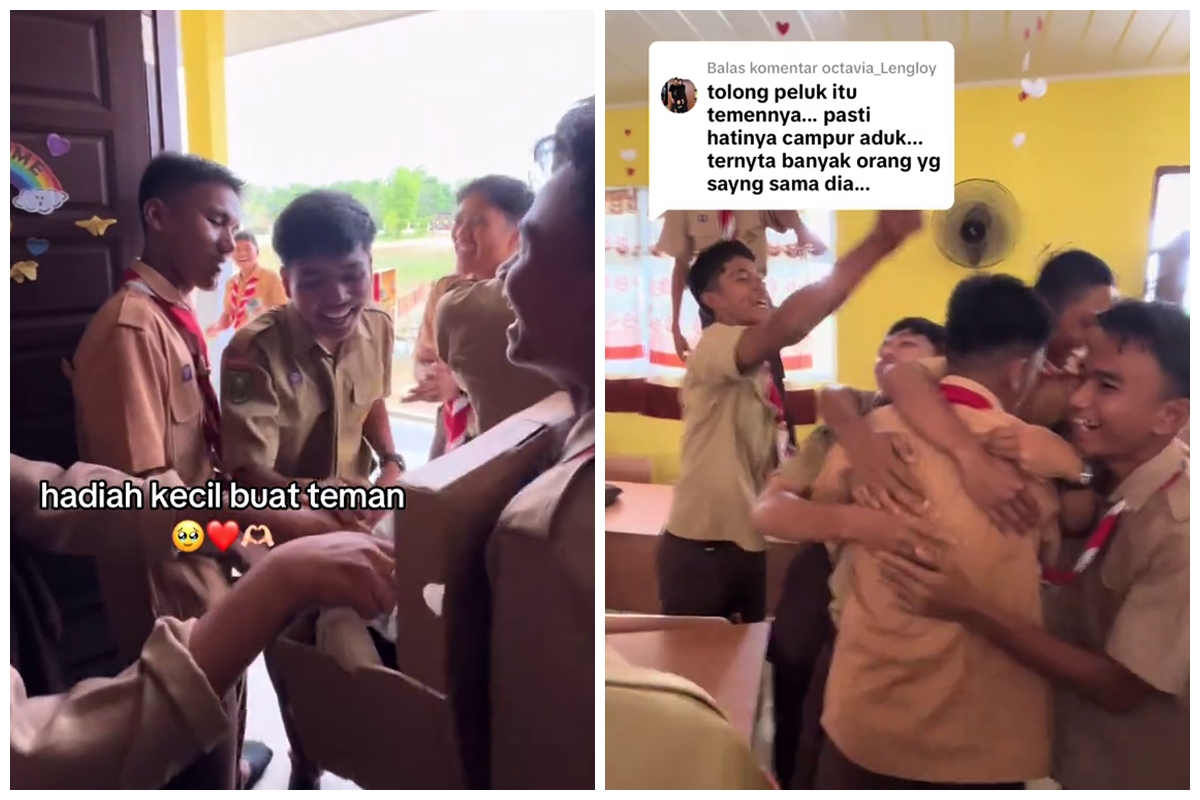 Momen satu kelas kompak patungan beli sepatu untuk temannya, reaksi saat diberi kejutan bikin haru