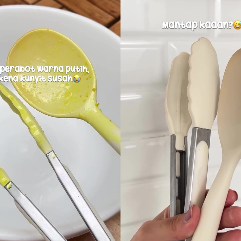 Punya perabot dapur berwarna putih yang menguning karena noda kunyit? Segera bersihkan dengan cara ini