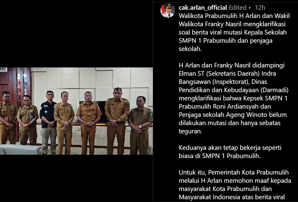 Usai viral, Walikota Prabumulih klarifikasi soal pencopotan kepsek karena tegur anaknya bawa mobil